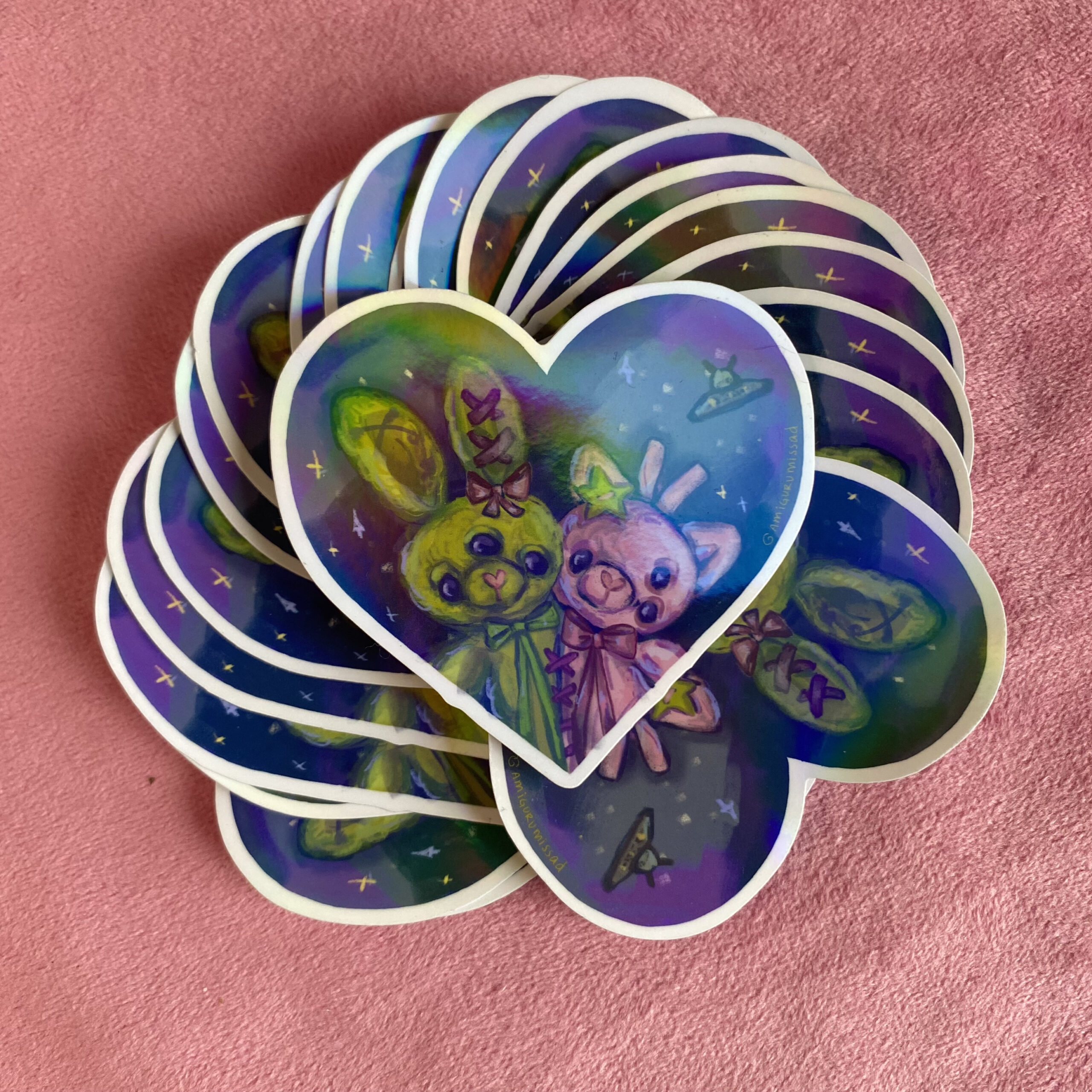 Xyli y Xal 💜 | Sticker Holográfico Alien Conejito y Gatito - Imagen 2