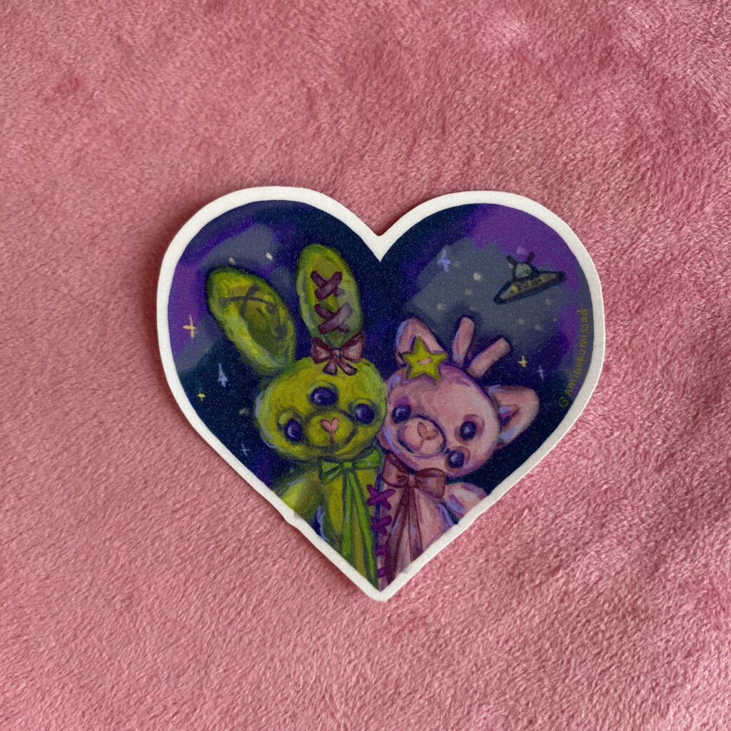 Xyli y Xal 💜 | Sticker Glitter Alien Conejito y Gatito