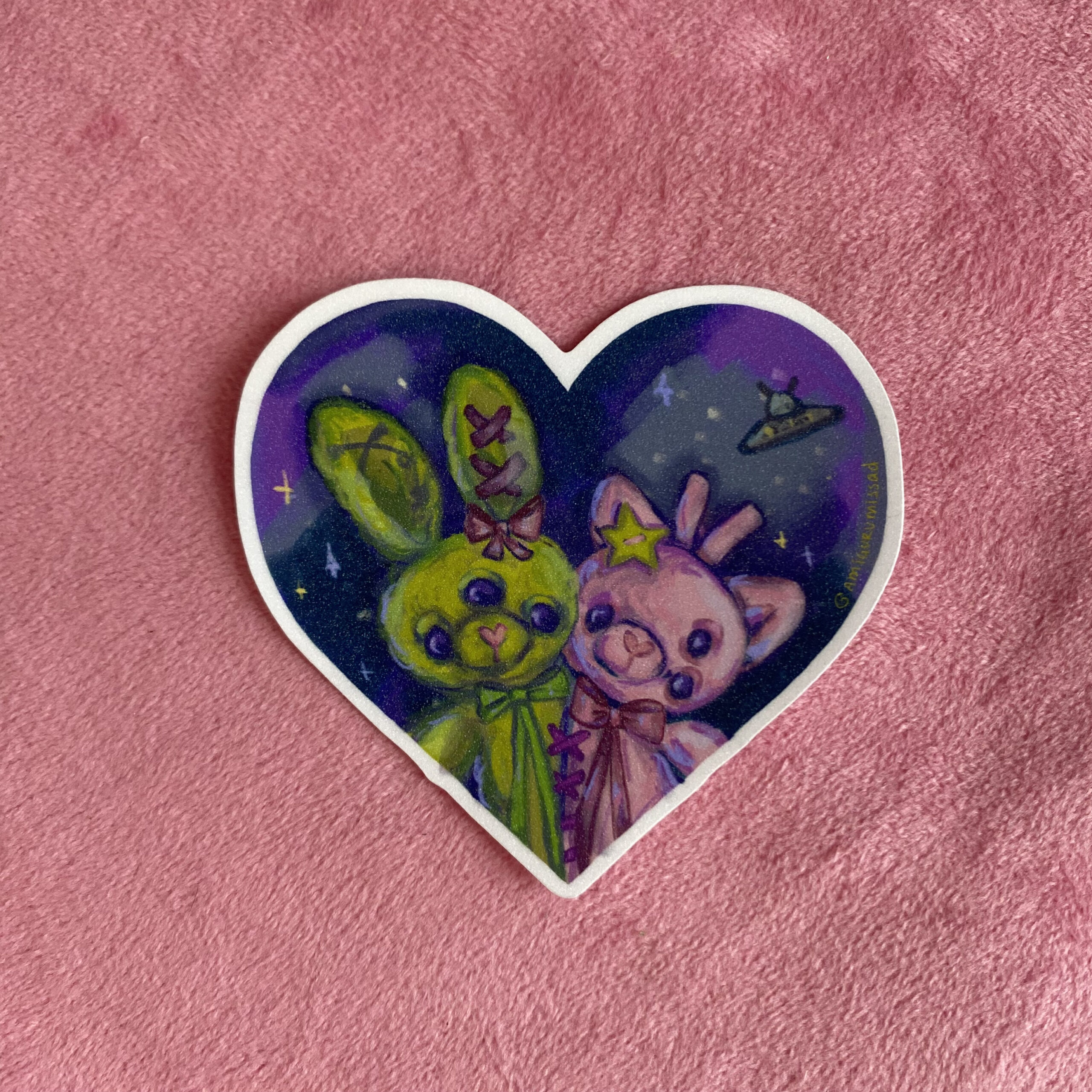 Xyli y Xal 💜 | Sticker Glitter Alien Conejito y Gatito