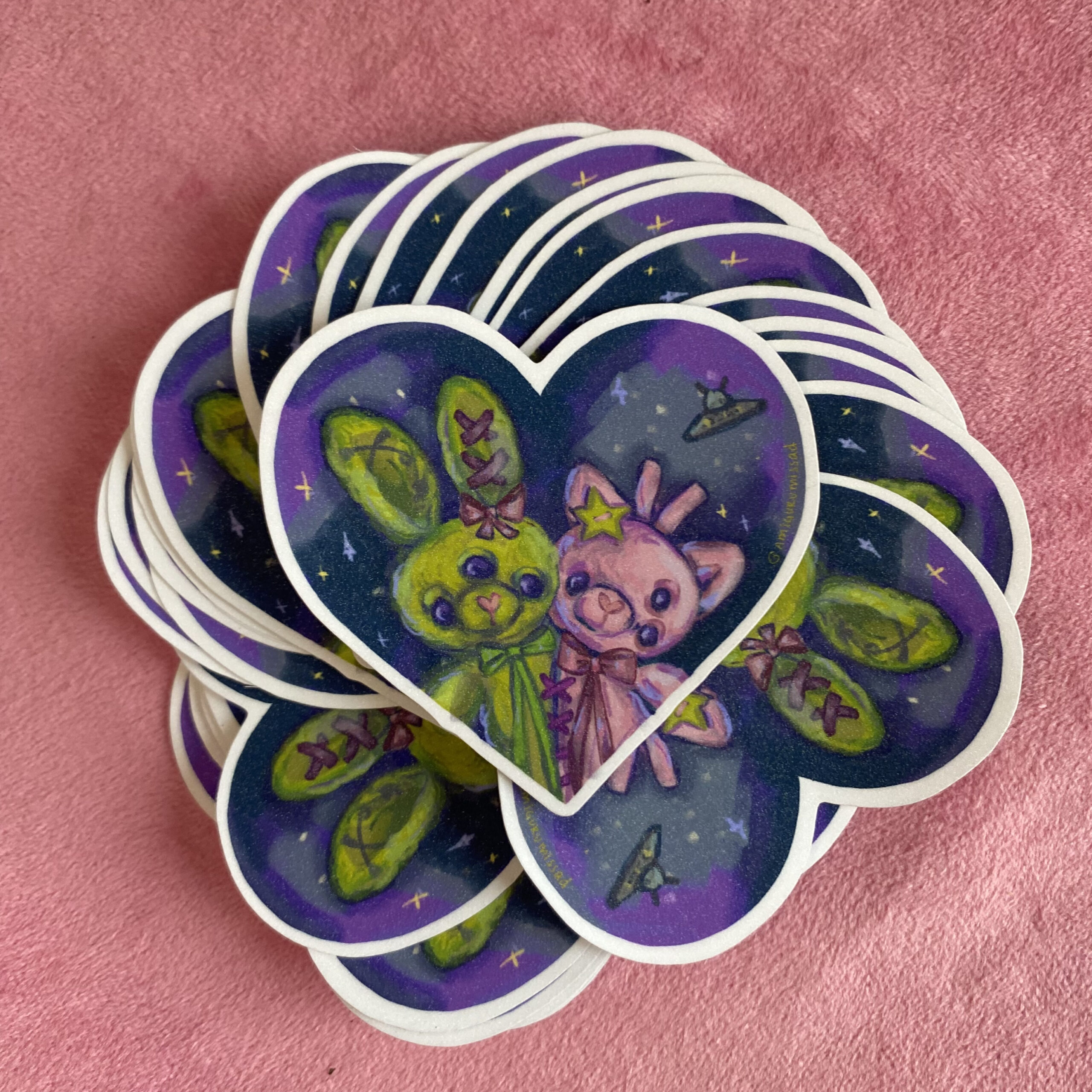 Xyli y Xal 💜 | Sticker Glitter Alien Conejito y Gatito - Imagen 2
