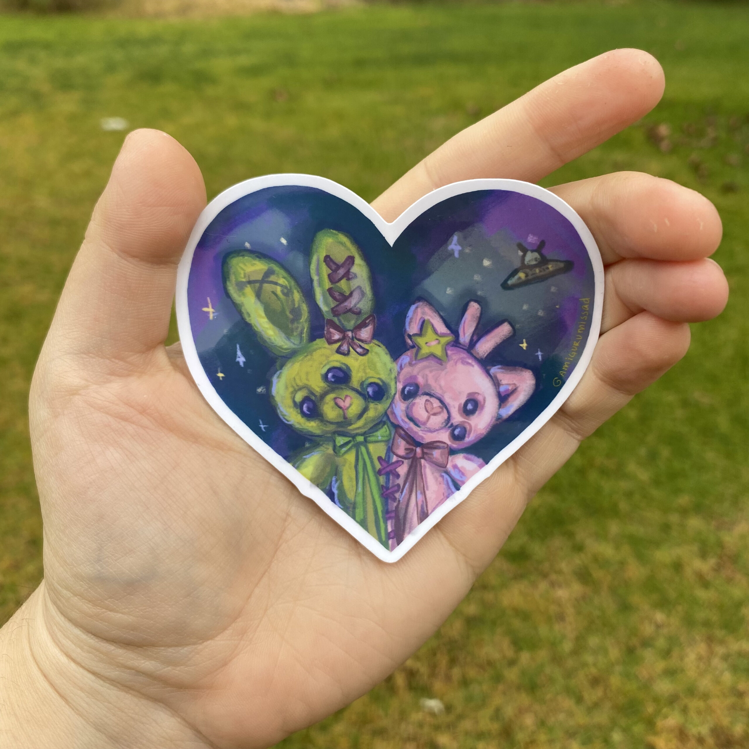 Xyli y Xal 💜 | Sticker Holográfico Alien Conejito y Gatito - Imagen 3