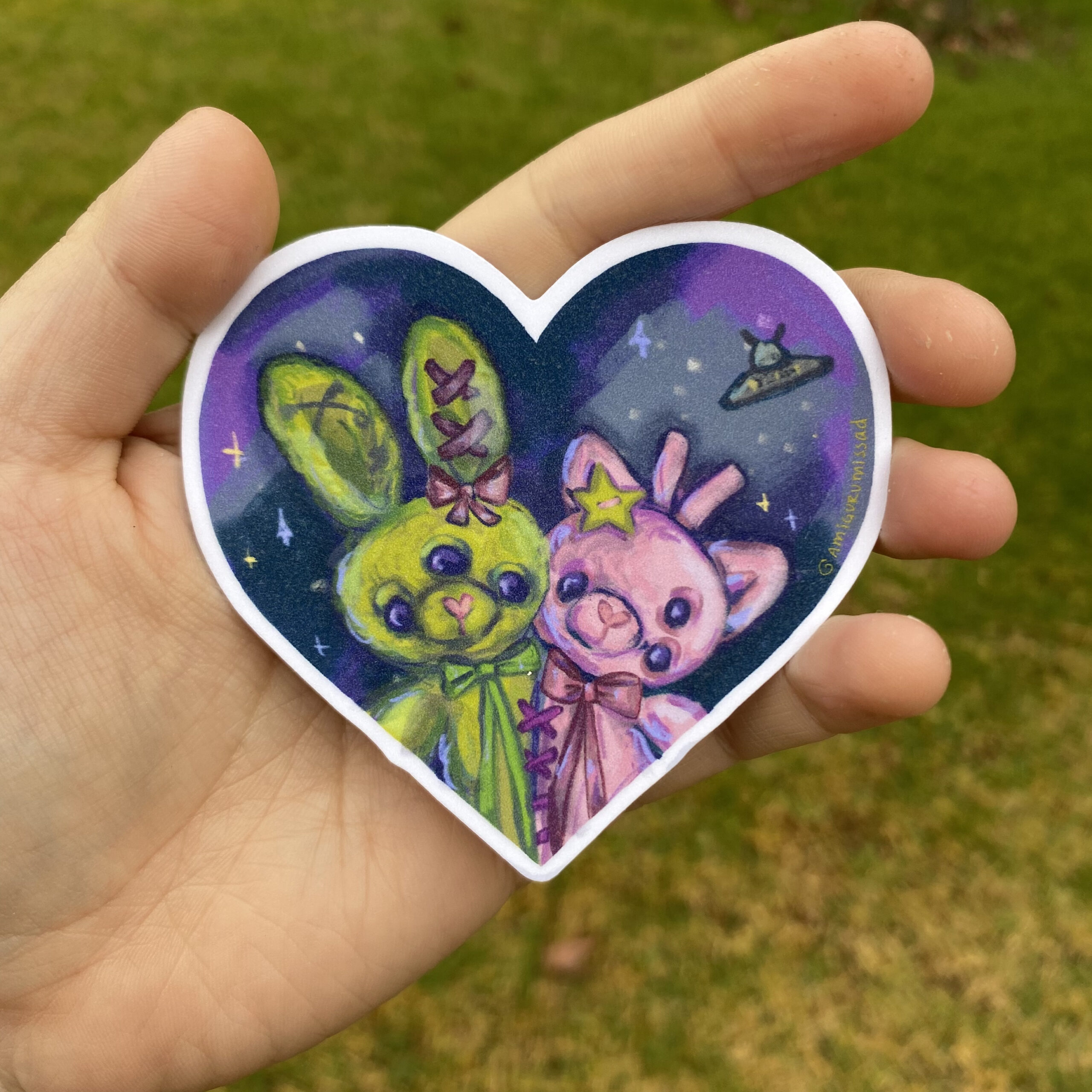 Xyli y Xal 💜 | Sticker Glitter Alien Conejito y Gatito - Imagen 3